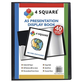 Display Book - Black Presentation Display Book Folder Folio for Professionals, Business, Students, Projects, School, Colleges, Home, Office by 4 Square (A5-40 Pockets)