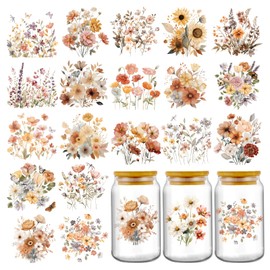 AFRITEE UV DTF Cup Wraps - 20 Sheets Flower Butterfly Uvdtf Tumbler Wrap for 16 20 oz Glass, Sunflower Rose Sublimation Transfer Sticker Decals for Water Bottle Journal Craft Decoration