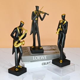 Juliahestia Modern Sculptures Home Jazz Decor Black Band Saxophone Violin Clarinet Musician Statues for Living Room Shelf Desk Office Decorations Music Figurines Collectibles Figure