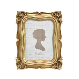 Sunlit Vintage Picture Frame 5x7 Inch, Luxury Antique Photo Frames with Glass Front, Photo Display, Tabletop Wall Hanging, Gold