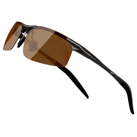 SUNGAIT Mens Polarized Sunglasses Driving Fishing Golf Metal Frame UV400 SGT177, Black Frame/Brown Lens