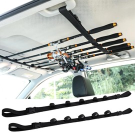 YULIAO 2 Pieces Car Fishing Rod Holder Straps, Fishing Rod Holder for Car, Rod Holder for Car, Fishing Rod Holder for Vehicle, Truck, SUV, Estate, Transporter, Adjustable (5 Holes)