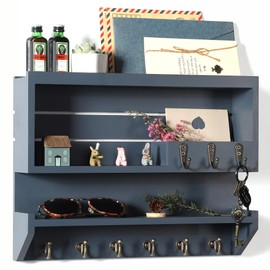 Innovation Key and Mail Holder for Wall, Key Holder Wall Mount, Mail Organizer with Hooks, Gray