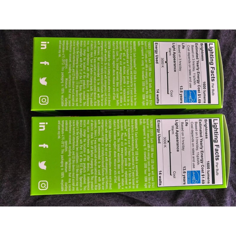 Greenlite 8 Pack 14W LED (100W Equivalent) 3000K Bright Lightbulbs