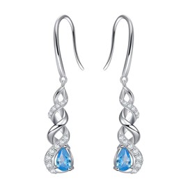 Qings December Birthstone Drop Earrings - 925 Sterling Silver Cubic Zirconia Blue Cubic Zircon Tanzanite Infinity Gemstone Earrings Piercing Sparkling Jewelry for Women Girls Teens