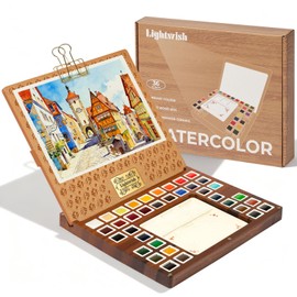 Watercolor Paint Set 36 Colors-with Wooden Watercolor Palette Box,Handmade Ceramic Palette,Blank Swatch Card,Art Supplies for Professional Artists, Painters