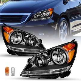 SOCKIR Headlight Assembly Replacement Pair for 2005-2010 Honda Odyssey [Factory Halogen Type] Headlamp (Black Housing with Amber Reflector)