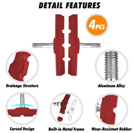 Arespark Bike Brake Pads, 4 Pcs Universal V-Brake Bicycle Brake Pads, Rubber Brake Pad with Hex Nuts Gasket Wrench, Cycling Accessories for MTB Mountain Bike Road Bike, No Noise & Skid, 70mm Red