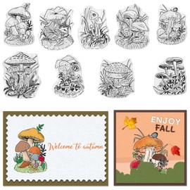 Threetols Mushroom Clear Stamps for Card Making, Autumn Leaves Clear Rubber Stamps Plants Stamps for Holiday Card Making DIY Scrapbooking Transparent Album Decor Paper Craft