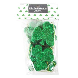 St. Patrick's Day Glitter Shamrock Garland - 6 Feet Long, Green