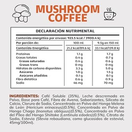 Cafe soluble con Hongos | Dale power a tu día | Café potenciado con hongos adaptógenos Melena de Leon, Chaga y Shiitake | Bajo en calorías y bajo índi
