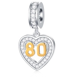 EMOSTAR 10 to 20 21 22 23 24 25 28 30 33 35 40 45 50 55 60 65 70 75 80 Birthday Charms fit European Anniversary Bracelet Necklace, Dangle 18K Golden Number Heart Pendant with CZ, for Women/Men,
