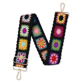 ACOSIY Boho Crochet Purse Strap, Knit Flower Bag Strap, Wide Purse Strap, Crossbody Straps Purses, Replacement Purse Straps, Black