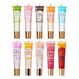 Ruby Kisses Broadway Vita-Lip - Brillo labial tintado y transparente (paquete de 10) fórmula ultra hidratante y calmante, bálsamo labial antiadherente de alto brillo con menta, rosa mosqueta, coco