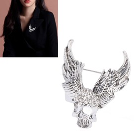 Drill Skull Brooch Personality Crystal Skull Brooch for Suit for Coat (Antique Silver), Glass