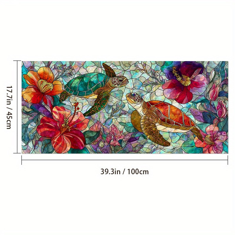 HOMETITUTE Sea Turtle Tropical Flower Window Cling 39.3x17.7 Inch PVC