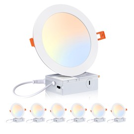 CLOUDY BAY 6 Pack 6 Inch 5CCT Ultra-Thin LED Recessed Ceiling Light with Junction Box,2700K/3000K/3500K/4000K/5000K Selectable,15W Dimmable Canless Downlight,1000LM High Brightness