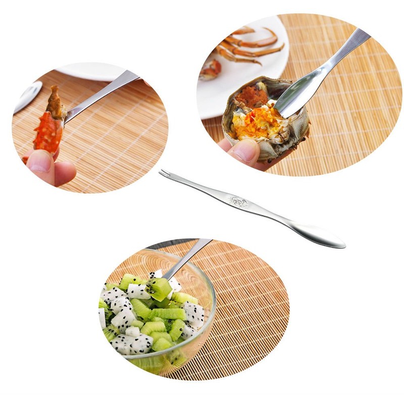 AKOAK 6 Pcs Seafood Tools,Double Headed 304 Stainless Steel Fork