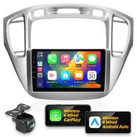 Crownyu for Toyota Highlander 2001-2007 Radio Compatible with Wirelessly Carplay Android Auto Upgrade Android Car Stereo Bluetooth Navigation TouchScreen GPS FM Multimedia Player Rear Camera Head Unit