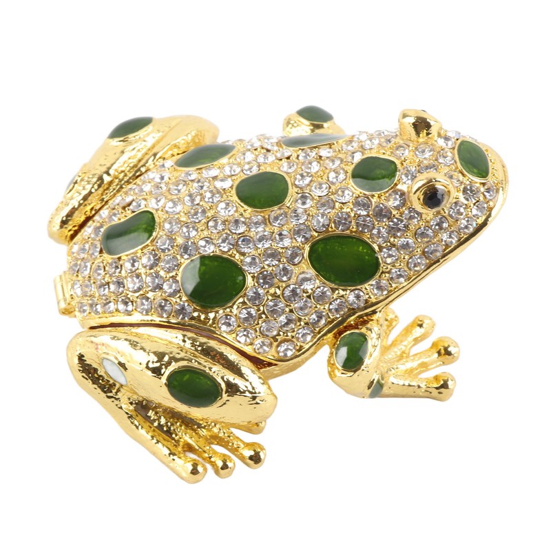 Rhinestone Frog Jewelry Box Painted Electroplated Frog Figurine Jewelry Boxes
