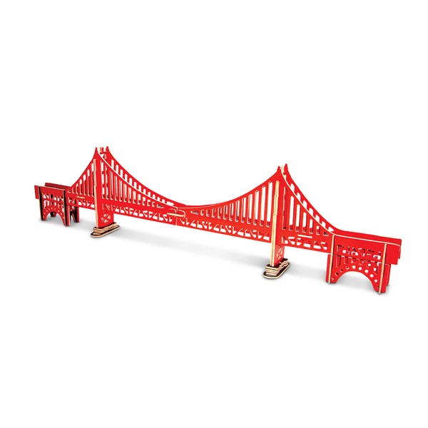 Puzzled 3D Puzzle Colorful Golden Gate Bridge Wood Craft Construction Kit Fun, Unique & Educational DIY Wooden Toy Assemble Model Pre-Colored Crafting Hobby Puzzle to Build & Decoration 37 Pieces Pack