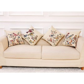 BCKAKQA Set of 4 Cushion Covers 45cm x 45cm Birds Boho Throw Pillow Covers 18x18 inches Linen Square Pillow Cases Decor for Living Room Bedroom Sofa Couch Bed (Colorful)