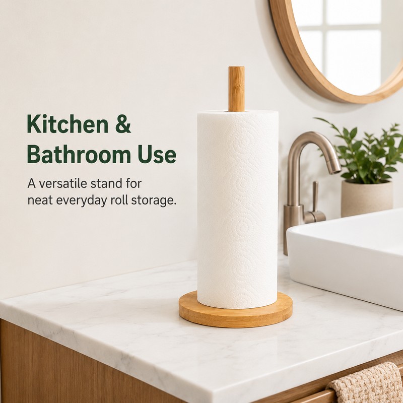 Wooden Paper Towel Holder for Kitchen & Bathroom – Stable