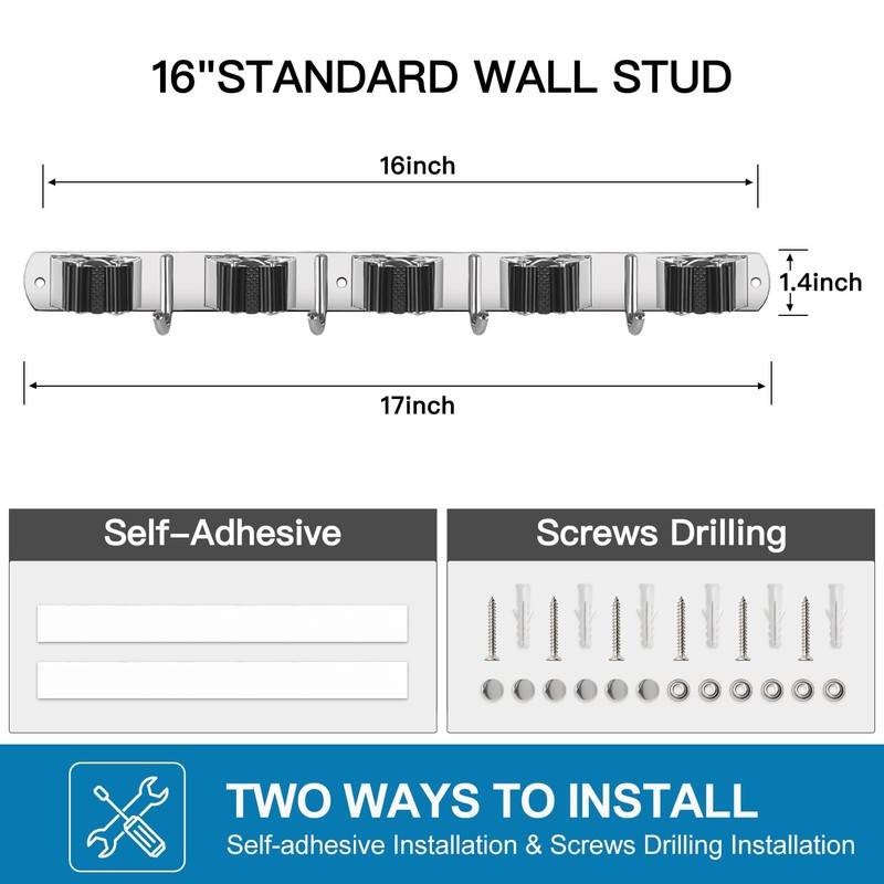IMILLET 2 Pack Wall Mount Broom Holder Stainless Steel 5