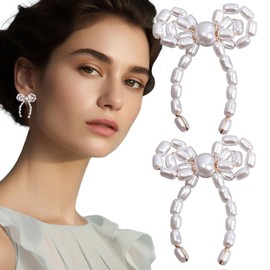 Schleifen Perlen Ohrringe für Damen Frauen Bow Ribbon Ohrstecker Elegante Perlen Tropfen Ohrringe, Imitation Perlen Schleife Knoten Ohrringe für Mädchen