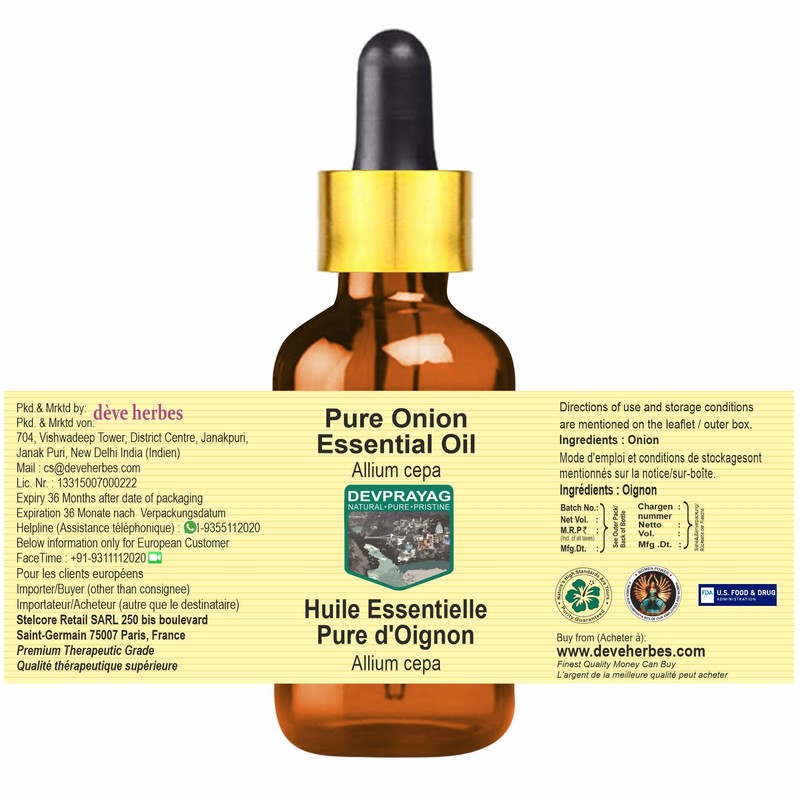 Devprayag Pure Onion Essential Oil (Allium cepa) with Glass Dropper