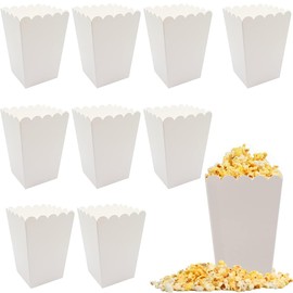 AFCJLTO 10pcs White Popcorn Boxes Dessert Snack Bowls Party Table Boxes Mini Paper Container for Movie Nights