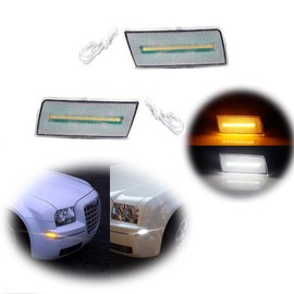 GTINTHEBOX Clear Lens Dual-Color White/Amber Led Front Side Marker Light Compatible with 2005-2010 Chrysler 300,Replace OEM Sidemarker Lamps