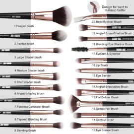 20 Piezas Brochas De Maquillaje Profesional Brochas Maquillaje Maange Set Brochas Brochas Kabuki Kit De Maquillaje Para Ojos, Cara, Labios, Nariz     