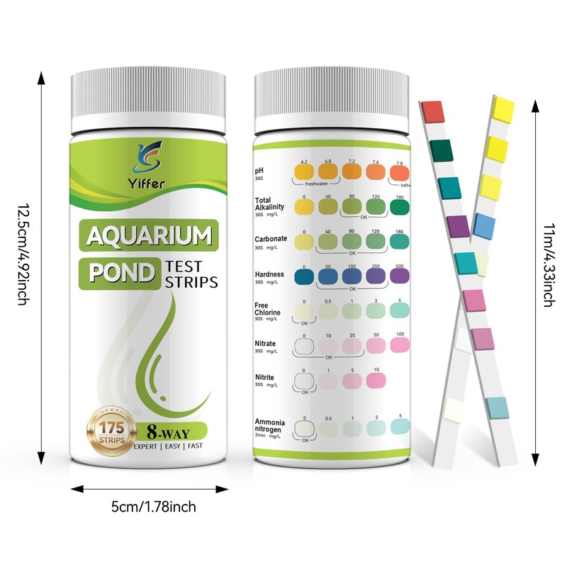 Yiffer 175-Count 8-Way Aquarium Test Strips with Ammonia