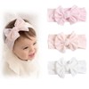 SJBAUTYO Baby Girls' Nylon Headbands, Pack of 3 Bowknot Elastic Hair Bands, Baby Bow Hair Band, Soft, Cute, Headwear for Children, Toddlers (White, Apricot, Pink)