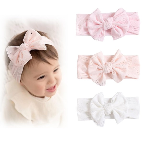 SJBAUTYO Baby Girls' Nylon Headbands, Pack of 3 Bowknot Elastic