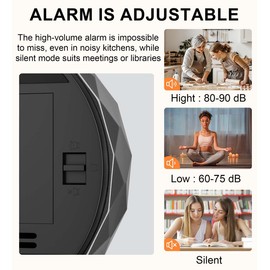 Round Digital Kitchen Timer, Magnetic Countdown Countup Timer with Large LED Display Battery Powered for Cooking, Seniors, Kids