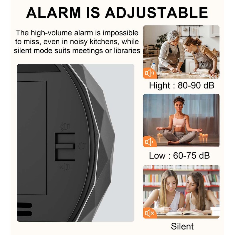 Round Digital Kitchen Timer, Magnetic Countdown Countup Timer with Large