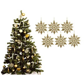 Simply Products Pack of 6-10cm Glitter Hanging Decoration, Snowflakes Christmas Tree Decorations (Gold)