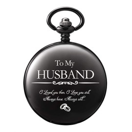TREEWETO Engraved Pocket Watch for Men Husband To My Husband Pocket Watches for Husband Birthday Valentine's Day Wedding Black, black, 主义