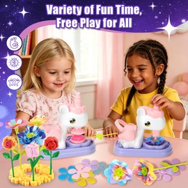 Trubic 2-in-1 Flower Craft Making Set, One Press DIY Flower Bouquet Machine with Modeling Clay, Creative Handmade Art Craft Toy for Kids Girls Age 3+