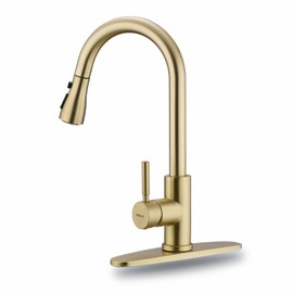 WEWE Gold Kitchen Faucet with Pull Down Sprayer, Single Handle Brushed Gold Kitchen Sink Faucets Stainless Steel Brass Copper Commercial RV 1 or 3 Hole, Champagne Bronze