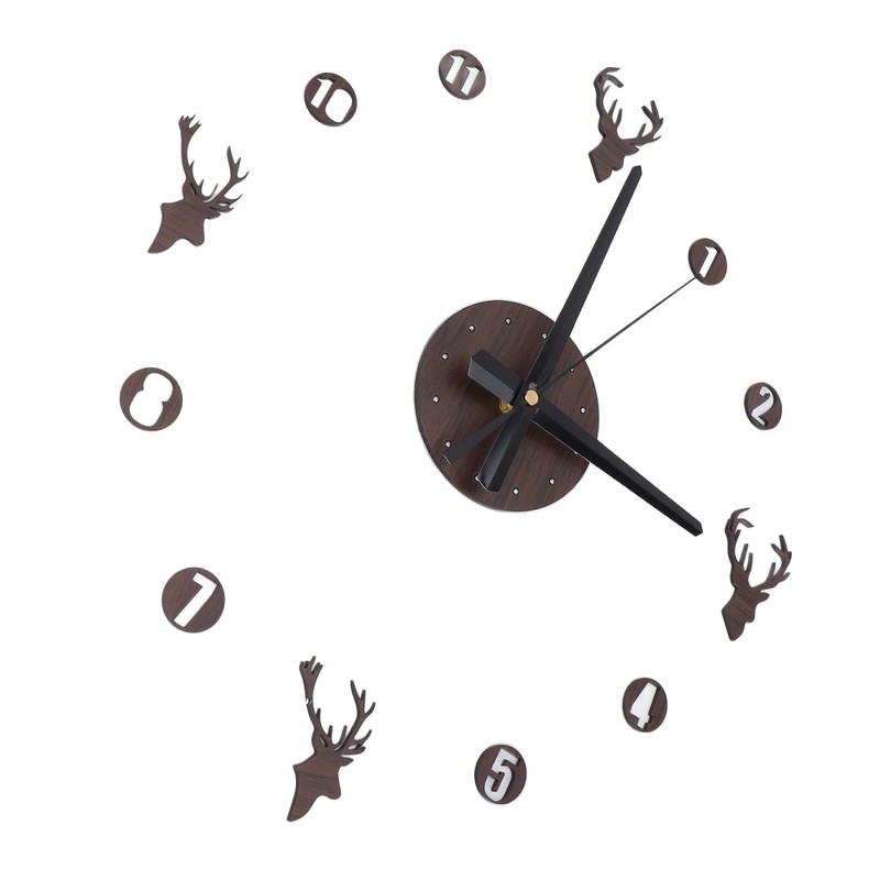 Frameless Wall Clock Deer Head 3D Effect Self Adhesive DIY