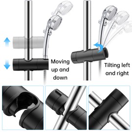 Adjustable Shower Head Holder for Slide Bar,Universal 18-25MM O.D. Rail Head Bracket Holder for Slide Bar Slider Clamp Bathroom Replacement 360 Degree Rotation Sprayer Holder (Black)