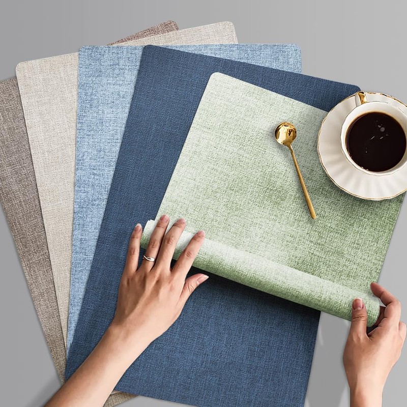 Leather Placemats and Coaster Sets 6, Large Table Mats, Waterproof