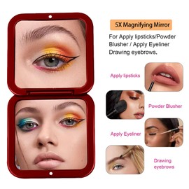 CYHTSHFZ Small Compact Mirror for Purse,5X/1X Travel Magnifying Mirror for Women, Makeup Mirror for Girls, Portable Ultra Slim Pocket Mirror（Red）