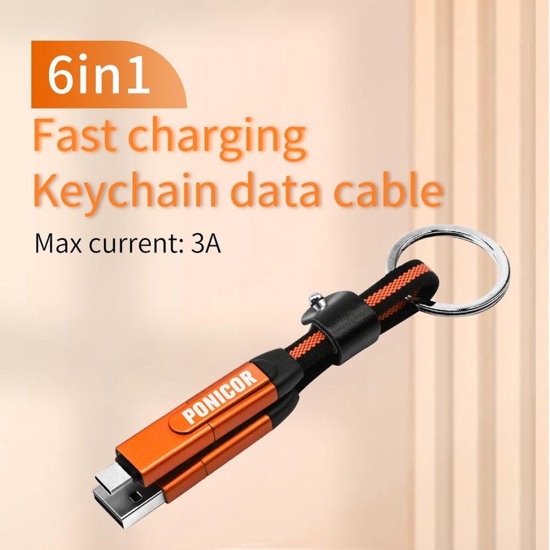 PONICOR 6 in 1 Short Keychain Multi Charging Cable 3A