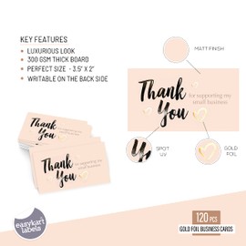 easykart labels 120 Thank You For Supporting My Small Business Cards, Gold Foil Business Card Size 3.5" x2", Thank You Cards for Online Retail Shop, Small Business, Customer Package Inserts