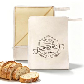 Puransen Zipper Beeswax Bread Bags for Homemade Bread and Fresh Bread Storage - Reusable Organic Beeswax Cotton Linen Storage Bags, Family Essentials Sourdough Bags with Zip to Keep Fresh - 2 Packs
