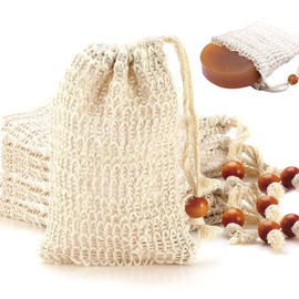 8 Pack Soap Bag Natural Sisal Soap Saver Bag Pouch Mesh Waste Exfoliating Foaming and Drying Soap Holder for Shower